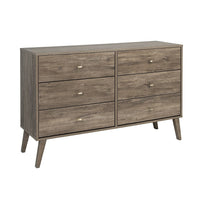 Prepac – Commode à 6 tiroirs Milo, style moderne milieu du siècle, gris délavé (DDBR-1406-1)-Pattes en bois massif de 8 po de forme effilée