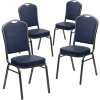 Flash Furniture – Chaise banquet empilable Hercules, dos couronne, vinyle marine, siège de 2,5 po, structure argentée, 4/paq-Ensemble de 4 chaises de banquet polyvalentes