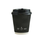Gobelets à Double Paroi Ondulée (inclus Couvercle) - 10oz - Noir - Paquet de 100-Servez vos boissons chaudes et froides avec confiance
