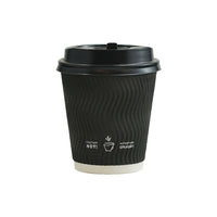 Gobelets à Double Paroi Ondulée (inclus Couvercle) - 10oz - Noir - Paquet de 100-Servez vos boissons chaudes et froides avec confiance
