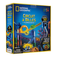 National Geographic - Circuit de Billes Fluorescent-Le kit comprend : 41 pièces de construction, 8 billes phosphorescentes, 1 porte-clés UV, 1 sac de rangement, 1 guide d'apprentissage avec instructions