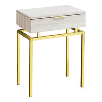 Monarch Specialties - 3463 Table D'Appoint - 24 po H/Marbre Beige/Metal Or-Dessus de table rectangulaire spacieux fini en marbre beige