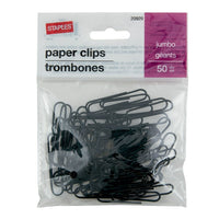 Staples - Trombones géants recouverts de vinyle, noir, paquet de 50-Le vinyle les fait glisser facilement sur le papier