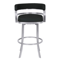 Armen Living - Prinz 66 cm Tabouret pivotant métal Simili Cuir Noir-Tabouret de bar moderne en métal de hauteur de comptoir ou de bar Prinz