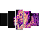 Designart – Art imprimé sur toile, lion violet faisant le guet, 5 panneaux (PT2464-373)-Impression
