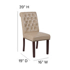 Chaise Parsons LeatherSoft beige HERCULES avec dossier roulé, garniture pour clous décoratifs et finition couleur noyer-Patins en plastique protecteurs de plancher