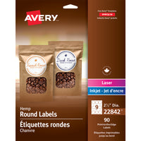 Avery - Étiquettes rondes chanvre - 2-1/2po de diamètre - 90 Étiquettes-Étiquettes chanvre