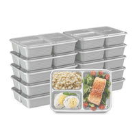 Bentgo - Prep Récipient de préparation de repas à 3 compartiment - Argent - Paquet de 10-Chaque boîte à lunch a le volume estampé sur le plateau et est parfaite pour une entrée et un plat d'accompagnement
