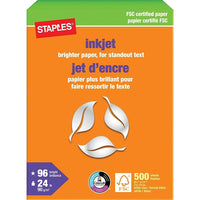 Papier à jet d’encre certifié FSC de Staples, 24 lb, 8,5 po x 11 po, blanc, 500 feuilles-Fiable dans les imprimantes à jet d'encre, les copieurs et les télécopieurs à papier ordinaire