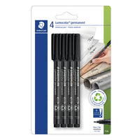 Staedtler - Stylos permanents Lumocolor – pointe fine – noir – paquet de 4-Les stylos permanents ne s'assécheront pas, même sans capuchon pendant jusqu'à deux jours