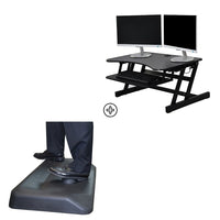 Rocelco – Plateforme de bureau assis debout à hauteur réglable Easy-Lift avec tapis anti-fatigue ASM, noir (EADRASMB)-GRANDE SURFACE DE TRAVAIL : Largeur de 32 po à capacité de jusqu'à deux moniteurs de 24 po ou un moniteur de 32 po