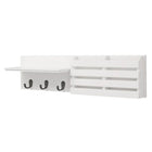 Sydney – Étagère murale et porte-courrier, 24 larg. X 4,25 prof. X 6 haut. (po), 3 crochets en métal, blanc (FN00377-5INT)-Matériau: l'étagère murale flottante est faite de panneaux de fibres de bois à densité moyenne (MDF) de haute qualité et durables qui assurent la stabilité. Comptez sur l'étagère pour garder vos articles sains et saufs, avec une finition visuellement agréable