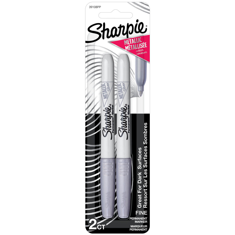 Sharpie® - Marqueurs indélébiles métalliques, pointe fine, argentés, paq./2