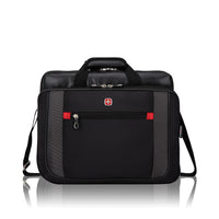 SWISSGEAR Mallette pour ordinateur portatif de 15,6 po, chargement sur les dessud, noir-SWISSGEAR a conçu une mallette légère, durable et élégante pouvant contenir un ordinateur portable de 15,6 pouces. Elle est dotée de poignées confortables et d'une bandoulière réglable et amovible pour faciliter le transport. La grande poche avant est équipée d'un organiseur pour ranger tous vos effets personnels. La sangle d’empilage rapide qui se glisse autour d’une poignée télescopique de valise est un accessoire esse