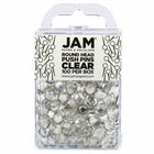 JAM PAPER - Punaises Colorees, Punaises Carte à Tête Ronde, Transparentes, Paquet de 100-Punaises en plastique