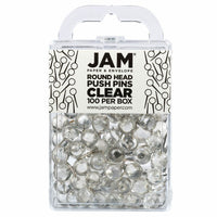 JAM PAPER - Punaises Colorees, Punaises Carte à Tête Ronde, Transparentes, Paquet de 100-Punaises en plastique
