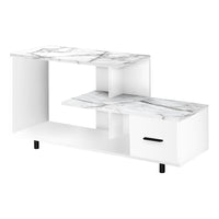 Monarch Specialties - 2609 Meuble Tv - 48 po L/Blanc/Dessus Marbre Blanc/1 Tiroir-Style unique art deco. Finition blanche avec dessus en faux marbre blanc, peut accueillir toutes les tailles de television a support central.