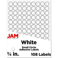 JAM Paper - Joints d'autocollants pour étiquettes circulaires - 0,75 pouce de diamètre - Blanc - Paquet de 108-Emballage anglais seulement