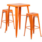 Flash Furniture – Ensemble avec table bistro et 2 tabourets sans dossier, int/ext, métal, orange (CH31330B230SQOR)-Orange/métal, plastique, caoutchouc