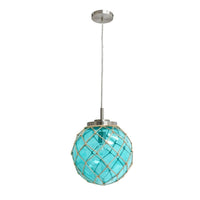 Elegant Designs Buoy Netted Nickel brossé Coastal Ocean Sea Glass Pendant with Natural Rope, Aqua-Suspension lumineuse