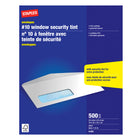 Staples - Enveloppes de sécurité nº 10 à fenêtre avec rabats gommés, 4 1/8 po x 9 1/2 po, 24 lb, blanc, paquet de 500-Enveloppes n° 10 polyvalentes, idéales pour l'envoi de lettres, chèques, relevés, factures et autres