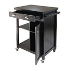 Winsome Timber - Chariot de cuisine avec panneau lambris, noir-Tiroir, tablettes et armoire