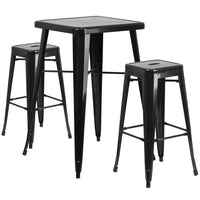 Flash Furniture – Ensemble avec table bistro et 2 tabourets sans dossier, int/ext, métal, noir (CH31330B230SQBK)-Noir/métal, plastique, caoutchouc