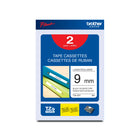 Brother TZe221 Ruban laminé blanc avec texte noir authentique pour étiqueteuses P-touch, 9 mm L x 8 m L- Ensemble de 2-Ensemble de 2 rubans laminés blancs avec texte noir TZe de 9 mm pour étiqueteuses P-touch de Brother.
