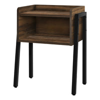 Monarch Specialties - 3583 Table D'Appoint - 23 po H/Faux Bois Brun/Metal Noir-Table d'appoint rectangulaire à 2 niveaux dans un fini faux bois récupéré brun avec un dessus de table de style plateau avec des bords surélevés sur les côtés et à l'arrière, des bords avant arrondis et 1 compartiment de rangement