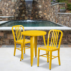Table ronde de 24 po en métal avec 2 chaises à dossier à lattes verticales, int/ext, jaune [CH-51080TH-2-18VRT-YL-GG]-24 larg. x 24 prof. x 29 haut. (po)
