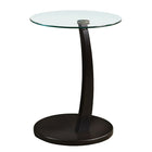 Monarch Specialties - 3001 Table D'Appoint - Espresso Avec Verre Trempe-Base circulaire lisse de couleur espresso avec bras incurvé offrant un support robuste
