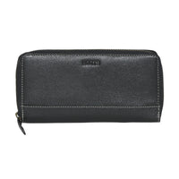 Roots - Portefeuille mince à deux volets et à glissière pour dames - Noir-Noir - Cuir
