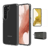 AXS - Ensemble de depart - etui ULTRA CLEAR transparent, protecteur d'ecran et chargeur 30W pour Samsung Galaxy S23-etui resistant aux chutes avec des poches d'air absorbant les chocs