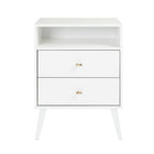 Prepac – Table de nuit élevée Milo à 2 tiroirs avec une tablette ouverte, blanc (WDNR-1401-1)-Fini laminé blanc