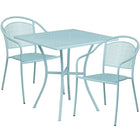 Table de jardin carrée de 28 po en acier bleu ciel et 2 chaises au dossier rond, intérieur/extérieur [CO-28SQ-03CHR2-SKY-GG]-Revêtement thermolaqué bleu ciel