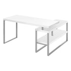 Monarch Specialties - 7585 Bureau 60 po L - Blanc/Metal Argent De Coin Cote D/G-Bureau d'ordinateur en forme de L avec rangement. Comporte des panneaux épais au fini blanc avec base en métal argenté