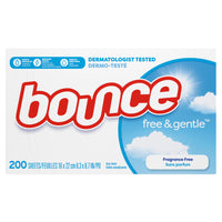 Bounce - Feuilles assouplissantes Free & Gentle, 200 feuilles-Hypoallergénique, sans colorant ni parfum