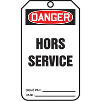 Étiquettes de sécurité Danger; Hors service, SAU846, 25/paquet-Langue : français