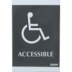 Headline Sign - Affiches ADA série Century, « ACCESSIBLE » (fauteuil roulant)-Aspect contemporain - argent sur noir avec pictogrammes et braille  