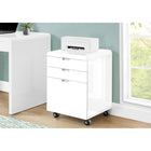Monarch Specialties - 7583 Classeur 3 Tiroirs - Blanc Lustre-Finition blanche brillante ; materiau : MDF