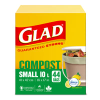 Glad - Sacs 100 % compostables au parfum de citron - 10L - Paquet de 44-SACS 100 % COMPOSTABLES: Boîte de 44 petits sacs compostables de Glad d’une capacité de 10 L.