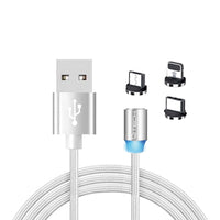 CJ Tech - Câble de charge universel magnétique de Micro USB, Type C et Lightning Non MFI 6 pi - Blanc-Câbles de charge universels - chaque paquet comprend 3 pointes magnétiques (Lightning NON MFI, Type C et Micro USB)