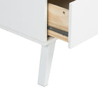 Prepac – Table de nuit à 2 tiroirs Milo, style moderne milieu du siècle, blanc (WDNR-1402-1)-Tiroirs sur glissières en métal avec butées de sécurité intégrées