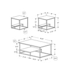Monarch Specialties - 7961P Ens De Tables - 3Pcs/Blanc/Metal Argent-Design contemporain avec des accents de couleur argent