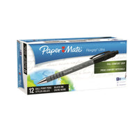 Papermate - Stylos à bille Flexgrip Ultra à pointe rétractable - 0,8 mm - noir - Paquet de 12-Fait de matière recyclée à 55 %