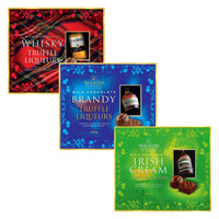 Assortiment de Liqueurs de Chocolat Walkers of London 100g (paquet de 3)-du chocolat au lait parfume au cognac Courvoisier, à la crème irlandaise et au whisky du professeur