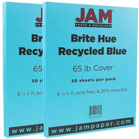 JAM Paper Papier cartonné Brite Hue recyclé, lisse, 8 1/2 x 11 po, bleu, 100 feuilles/paquet-Bleu