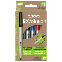 BIC - ECOlutions Marqueur Permanent - Couleurs Assorties - Paquet de 12-Des couleurs vives durables qui marquent la plupart des surfaces comme le verre, le métal, les photos, le plastique et plus encore.