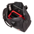 The Rolling Stones - Collection Iconic - Sac de voyage en nylon matelassé avec bandouilière réglable et amovible - Noir-Ouverture principale zippée sur le dessus pour accéder à tous vos essentiels