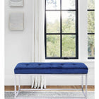 Plata Decor - Cisne Chome Banc avec haut de velours - Bleu-Aucun assemblage requis